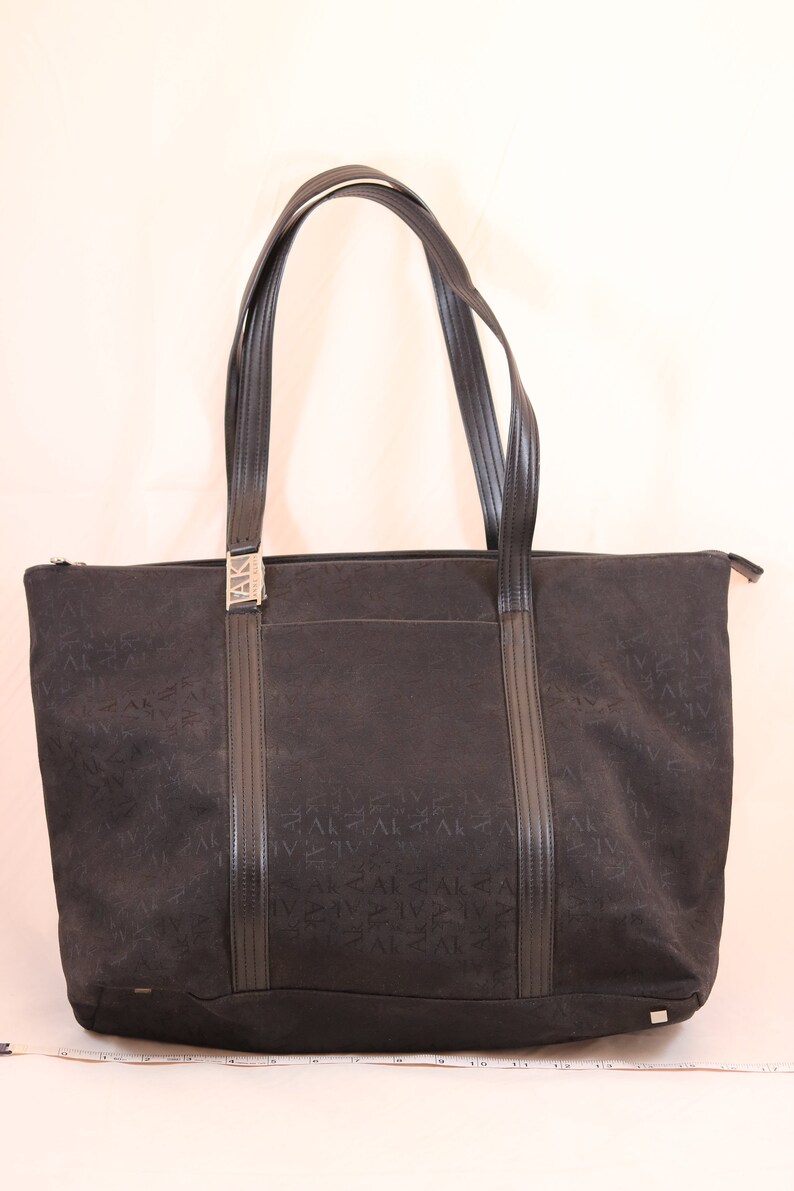 Vintage ANNE KLEIN Black Fabric Logo Pattern Blue Lining Tote - Etsy