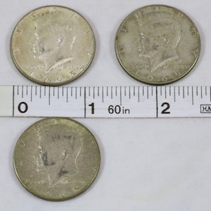 1965 50C Kennedy Half Dollar Circulated No Mint Mark 40% Silver Lot of 3 34.5g