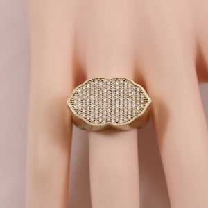 925 Sterling Silver Vermeil Gold Tone Chunky Cluster Pave Rhinestone Ring Size 8 9.8g