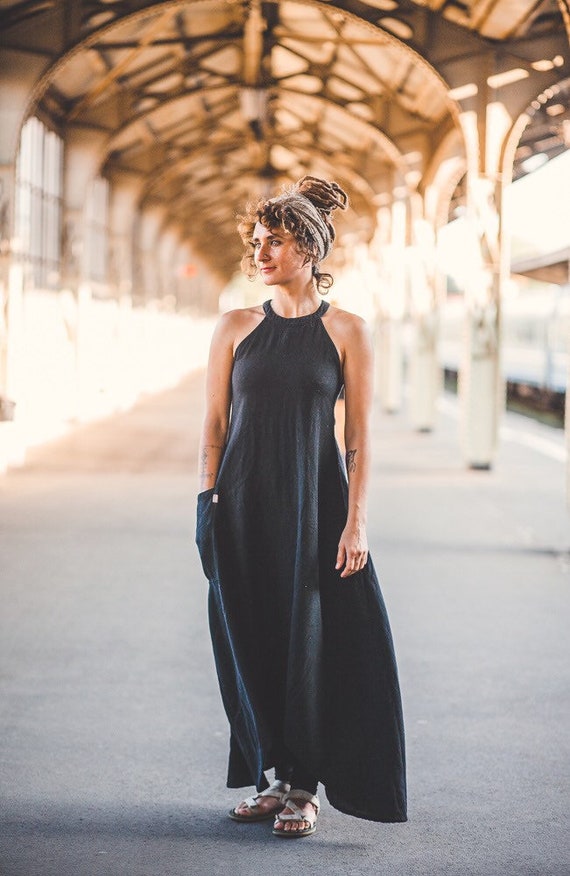 bohemian style black dress
