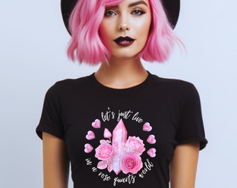 CRYSTALS Tshirt Rose Quartz Crystals T-Shirt Crystals Shirt Slim Fit Cotton Tee Shirt Black Witchy Tshirt Crystal Lovers Top Witchy Gifts