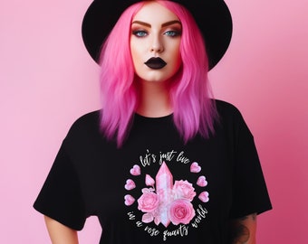 CRYSTALS Tshirt Rose Quartz Crystal T-Shirt Crystal Lovers Shirt Black Cotton Unisex Tee Rose Quartz Crystals Shirt Witchy Gifts Rose Quartz