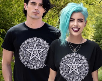 Pentagram Shirt Witchcore Goth, Pentacle Tshirt Pagan T-Shirt Witchy Top Black Cotton Unisex Shirt Wiccan Dark Academia Clothing Witchy Gift