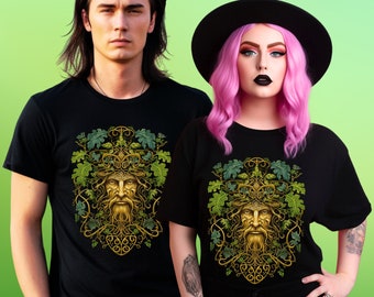 Green Man Shirt Greenman Tshirt, Pagan Tshirt Black Cotton T-Shirt Green Man Tshirt Gothic T-Shirt Mens Womens Unisex Tshirt Witchy Gifts