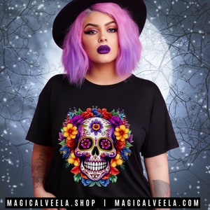 Sugar Skull Tshirt Comfort Colors, Black T-shirt Muertos Day of the Dead Shirt Sugarskulls Unisex Soft Cotton Tee Dia de los Muertos Shirt image 1