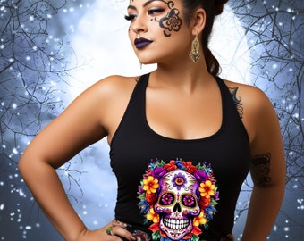 Sugar Skull Tank Top Day of the Dead, Sugarskull Tank Dia de Muertos Tank Top Sugarskull Yoga Top Gothic Summer Clothing Racerback Tank