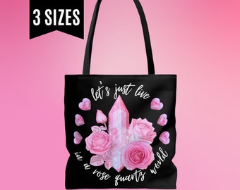 CRYSTALS Tote Bag Rose Quartz Shopping Bags Crystals Tote Bags Crystal Lovers Gifts Witchy Black Tote Bags Yoga Bag Witchy Gifts Sm Med Lrg