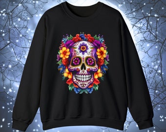 Sugar Skull Sweatshirt Sugarskull Sweatshirt, Day of the Dead Sweatshirt Dia de los Muertos Sweatshirt Black Unisex Halloween Sweatshirt