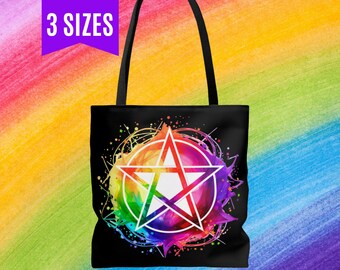 WITCHY PRIDE Tote Bag Pentagram Bag Witchy Tote Bag Rainbow Pentacle Shopping Bags Witchy Beach Bag Pagan Pride Bag Witchy Yoga Tote Goth