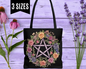 Witchy Tote Bag, Pentagram Shopping Bags Witchy Pride Bags Witchcore Yoga Bag Witch Purse Black Tote Goth Book Bag Wiccan Pagan Witchy Gifts