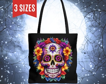 Sugar Skull Tote Bags, Day of the Dead Tote Bags Muertos Tote Bags Witchy Shopping Bags Sugarskull Beach Bag Sugar Skull Muertos Tote Bags