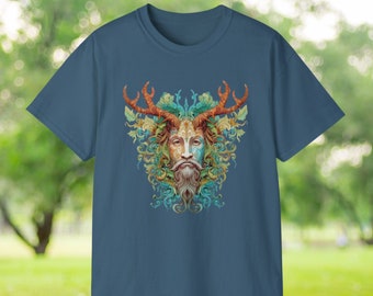 Cernunnos T Shirt Horned God Tshirt, Pagan Pride T-Shirt Earth Day Shirt Horn God Deity Indigo Cotton Mens Womens Unisex Tshirt Witchy Gifts