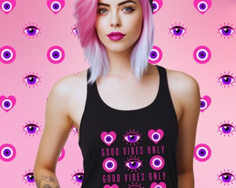 Evil Eye Tank Top Pink Good Vibes Only, Evil Eye Top Pink Evil Eye Yoga Top Witchy Tank Top Good Vibes Yoga Top Racerback Tank Top Women