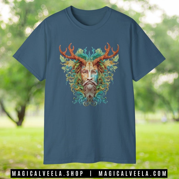 Cernunnos T Shirt Horned God Tshirt, Pagan Pride T-Shirt Earth Day Shirt Horn God Deity Indigo Cotton Mens Womens Unisex Tshirt Witchy Gifts