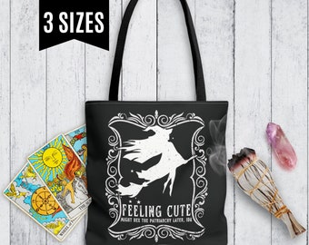 Funny Witch Tote Bag Feeling Cute Might Hex Patriarchy Witchy Shopping Bag Black Witchy Beach Bag Festival Totes Big Yoga Bag Witchy Gifts