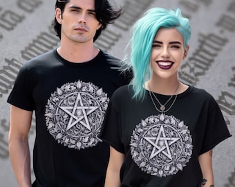 Pentagram Shirt Witchcore Goth, Pentacle Tshirt Pagan T-Shirt Witchy Top Black Cotton Unisex Shirt Wiccan Dark Academia Clothing Witchy Gift