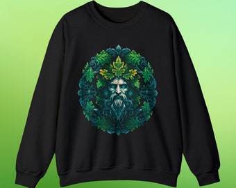 Greenman Sweatshirt Green Man Sweat Shirt, Black Unisex Cotton Sweatshirt Green Man Sweatshirt Pagan Sweatshirt Witchy Gifts Winter Clothing