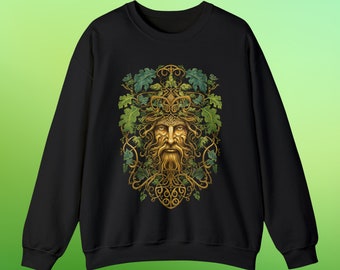 Green Man Sweatshirt Greenman Sweat Shirt, Black Unisex Cotton Sweatshirt Green Man Sweatshirt Pagan Sweatshirt Witchy Gifts Winter Clothing