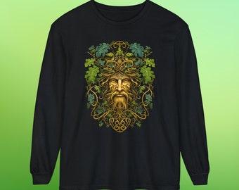 Green Man Shirt Long Sleeve Tshirt Greenman, T-Shirt Pagan Pride Wicca Tee Shirt Unisex Long Sleeves Comfort Colors Witchy Winter Clothing