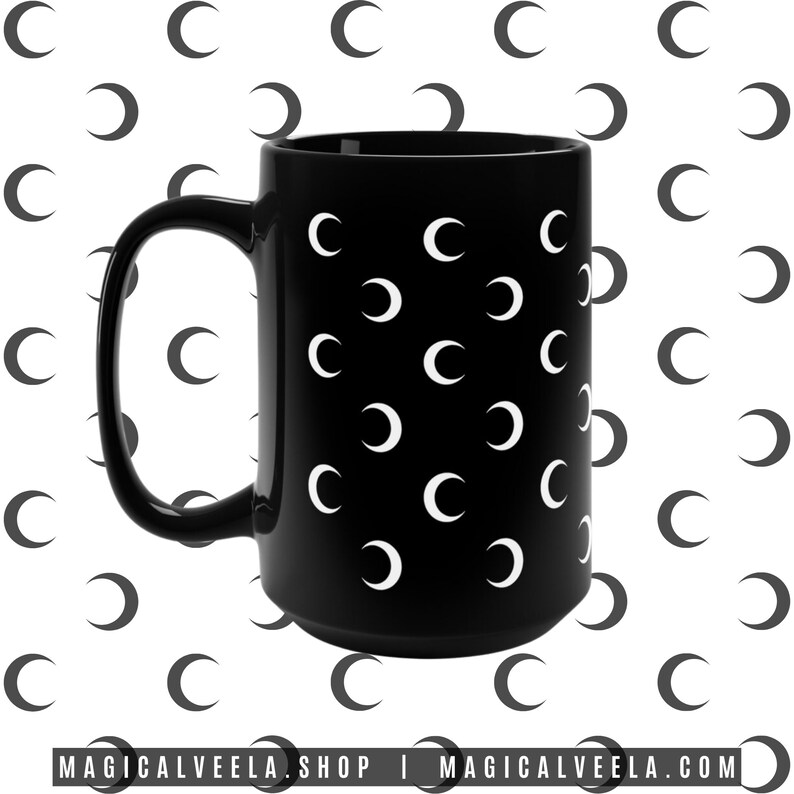 Witchy Moon Mug Black Witch Moon Coffee Mug Witchy Black Mug Gothic Mystic New Moon Mug Witchy Gifts House Warming Coffee Cup Large 15oz. Available on Etsy at magicalveela.shop