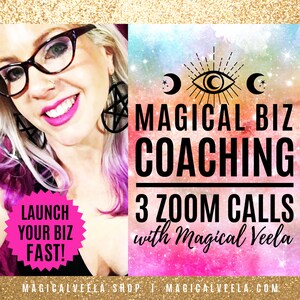 Magical Biz Coaching live on Zoom with Manifestation Coach, Reiki Energy Healer, and Psychic Mystic, Magical Veela. This listing is for a 3-Session Package. Book your Zoom video coaching on Etsy at: magicalveela.shop