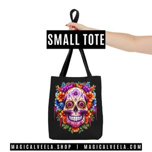 SUGAR SKULL Tote Bag Day of the Dead Tote Bags Muertos Tote Bags Witchy Shopping Bags Sugarskull Beach Bag Sugar Skull Muertos Tote Bags image 5