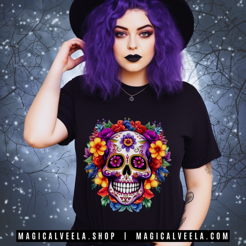 Sugar Skull Tshirt Comfort Colors, Black T-shirt Muertos Day of the Dead Shirt Sugarskulls Unisex Soft Cotton Tee Dia de los Muertos Shirt image 2