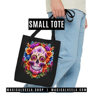 SUGAR SKULL Tote Bag Day of the Dead Tote Bags Muertos Tote Bags Witchy Shopping Bags Sugarskull Beach Bag Sugar Skull Muertos Tote Bags image 4