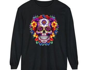 Dia de Muertos Shirt Long Sleeves, Sugar Skull Shirt, Day of the Dead Shirt Sugarskull Tshirt Unisex Long Sleeve Comfort Colors Cotton Shirt