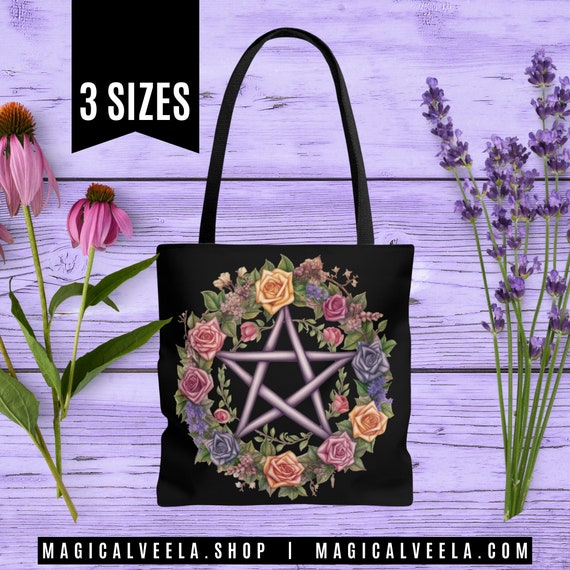 Witchy Tote Bag, Pentagram Shopping Bags Witchy Pride Bags Witchcore Yoga Bag Witch Purse Black Tote Goth Book Bag Wiccan Pagan Witchy Gifts