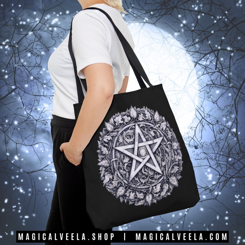 Pentagram Bags Pentacle Totes Black Witchy Shopping Bags Goth image 2