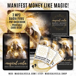 Magic Money Manifestation Set by Magical Veela includes 3 powerful Wealth Attracting Audio MP3s, a PDF Guidebook, plus a Printable Money Affirmation Card Deck. Transform your Money Mindset and Manifest like Magic! Get it at: magicmoney.shop