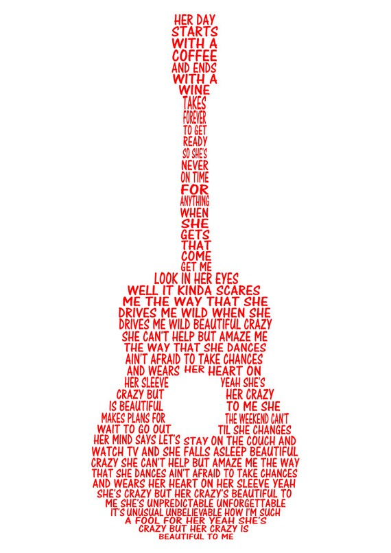 Song Lyric Guitar Svg Beautiful Crazy Etsy