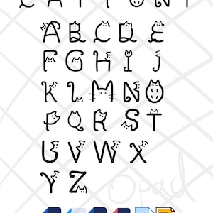 Cat Font A-Z ,Cat language , SVG Cat Alphabet , Cat Letters , Cat Vector Font, Cat Font, Digital, Instant Download,  iPhone font, iPad font