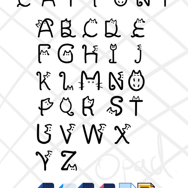 Cat Font A-Z ,Cat language , SVG Cat Alphabet , Cat Letters , Cat Vector Font, Cat Font, Digital, Instant Download,  iPhone font, iPad font