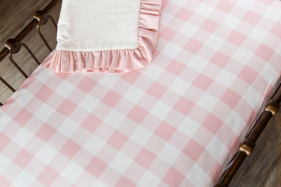 pink buffalo check crib sheet