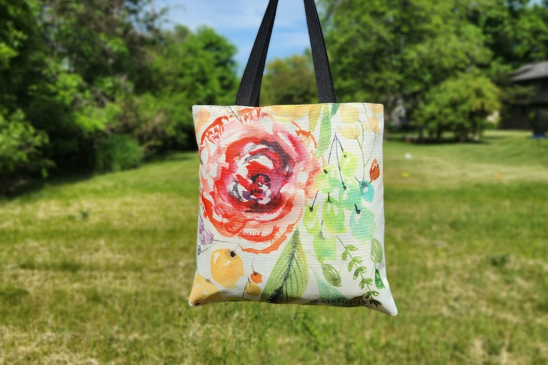 Canvas Tote Bag With Abstract Colorful Art Print Tote Bag for Art Lover