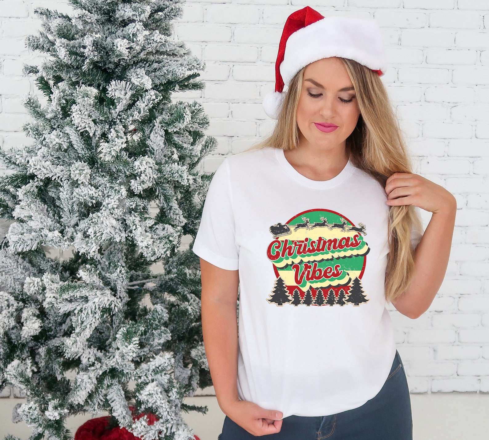 Christmas Vibes Retro Shirt Women's Christmas Shirt Santa Etsy Christmas Top Ladies