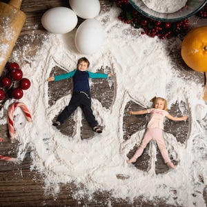 Weihnachtskeks Schneeengel Beeren, Orangen und Zuckerstangen - Fotografie In the box - Digitaler Hintergrund (mit 1-4 Schneeengeln)