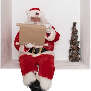 Santa in the box for your  &quot;in the Box photography&quot; Checking his list, inside the box, photoshop template, photo collage