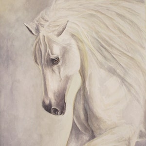 Fine art print - Watercolour Grey White Horse Painting. Horse art print.Horse art print. Horse art. Grey horse. White horse. Horse runninng.