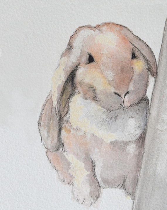 Rabbit art print, cute bunny painting. Gender neutral art to compliment any baby room, nursery, kids room or just to make you smile!
