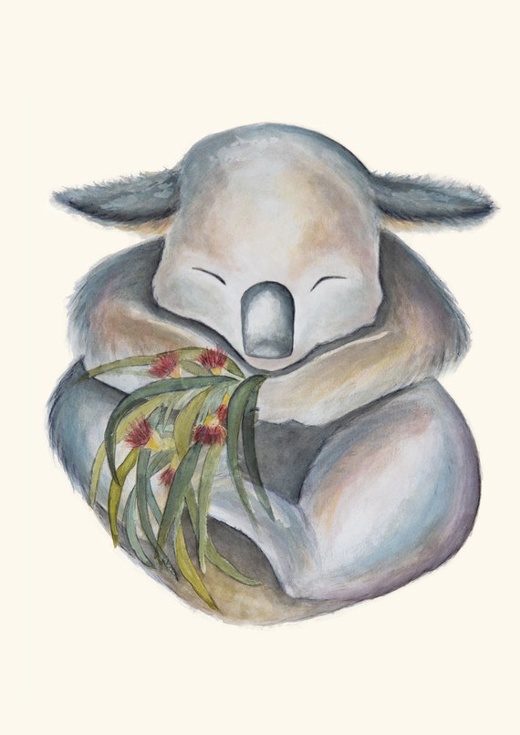 Cute Koala Watercolour Print, great for baby nursery, childrens room, Christmas gift.