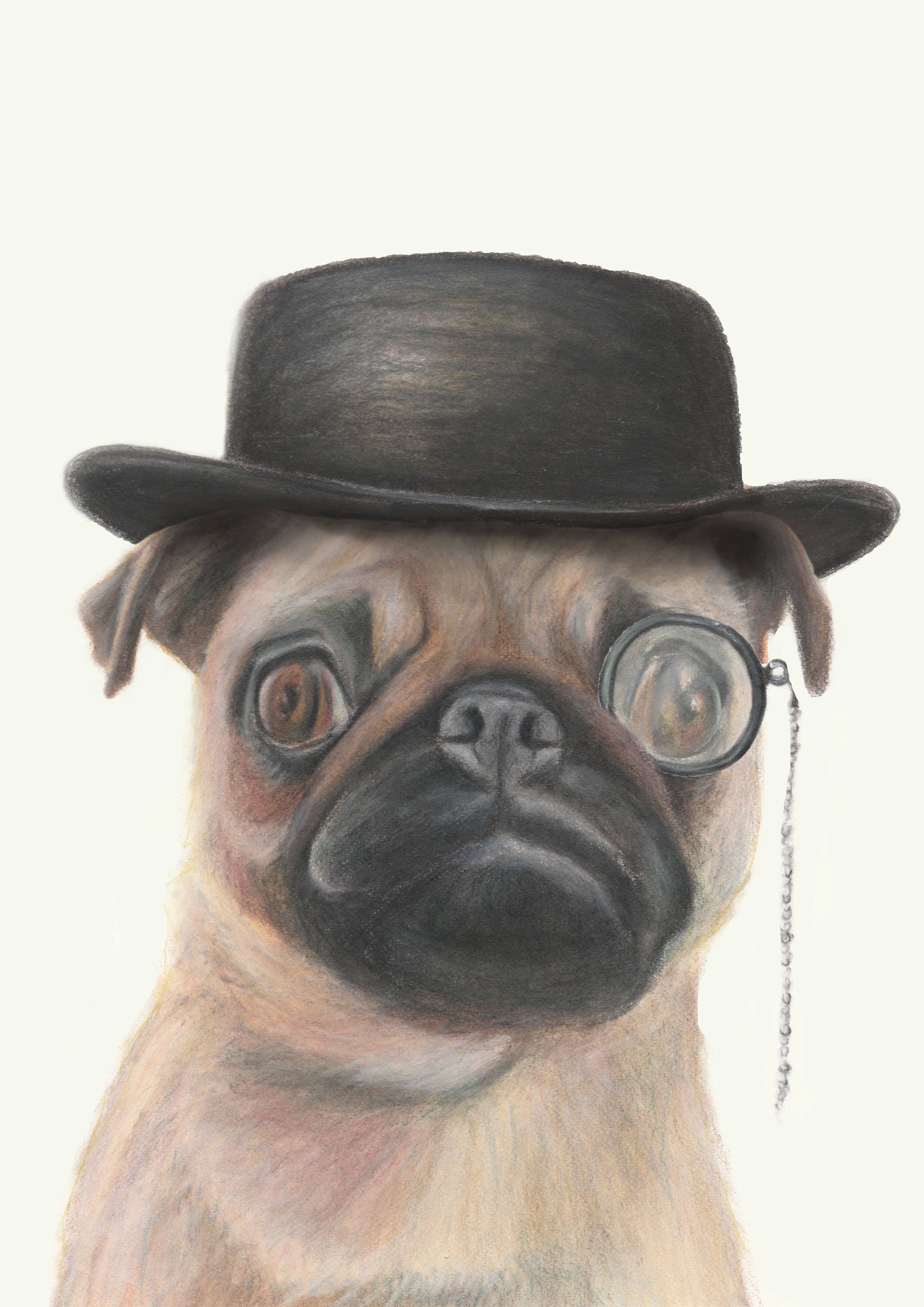 Funny pug - Pug art wearing bowler hat and monocle. Funny wall art. great gift for teenager. Boys room, girls room. Dog art print. Funny pug - Pug art wearing bowler hat and monocle. Funny wall art. great gift for teenager. Boys room, girls room. Dog art print.