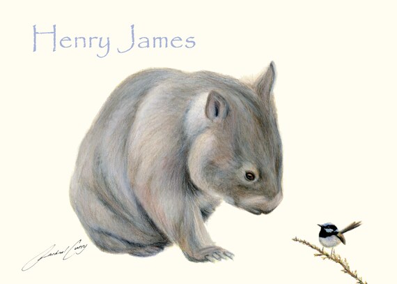 Personalised baby names - Wombat and Wren fine art archival print with your baby's name!