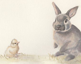 Easter Bunny rabbit print! Exceptionally printed on German etching paper. Cute rabbit watercolour art. Great wall art Easter gift.