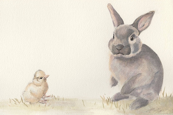 Easter Bunny rabbit print! Exceptionally printed on German etching paper. Cute rabbit watercolour art. Great wall art Easter gift.