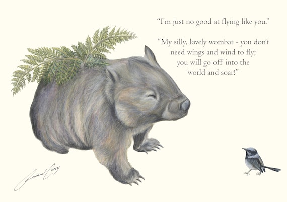 Inspirational quote - Wombat Wings, fine art print by Rachael Curry Art