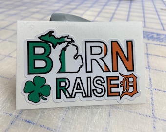 Born and Raised Irish sticker / Michigan /Detroit / St Patty’s Day / Irish Flag colors