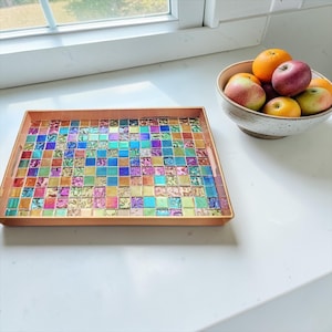 Handgefertigtes Mosaik-Serviertablett - Rosa Metallic-Fliesendekor, Kaffeetischdekoration